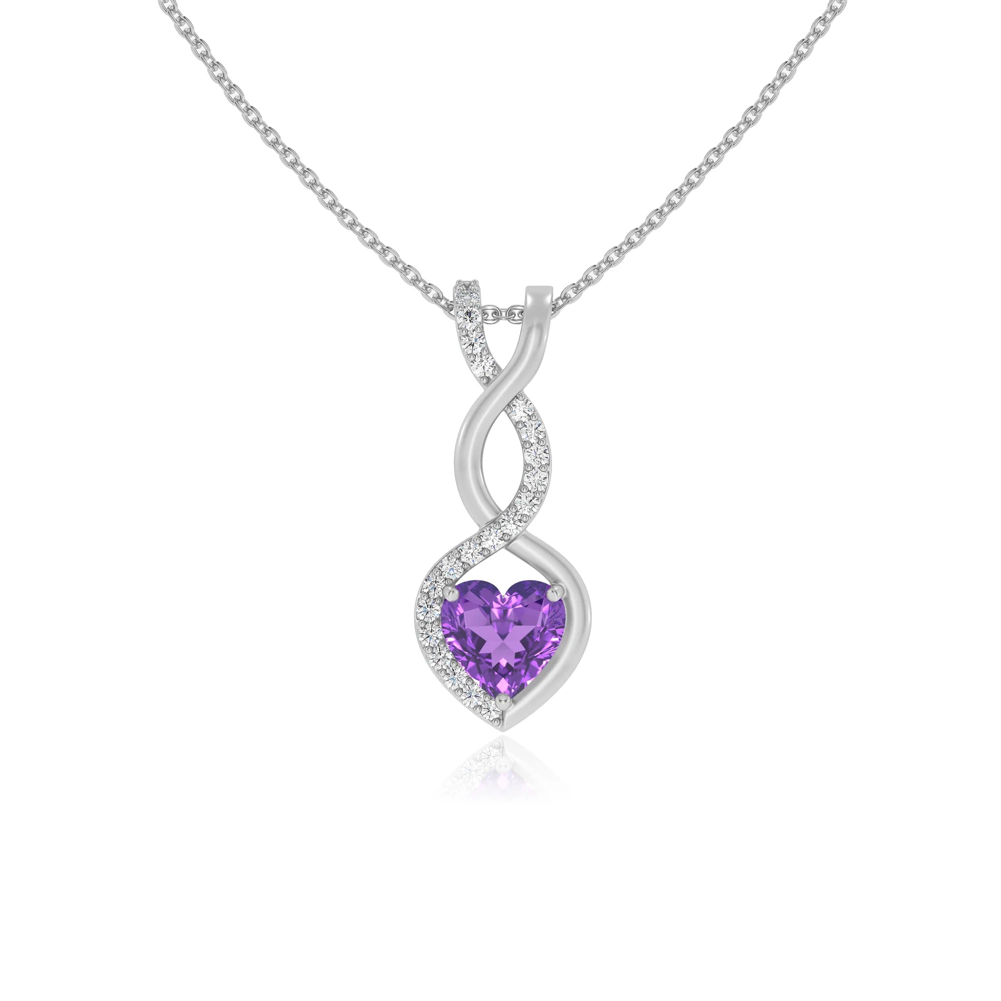 lab grown amethyst heart infinity necklaces in platinum