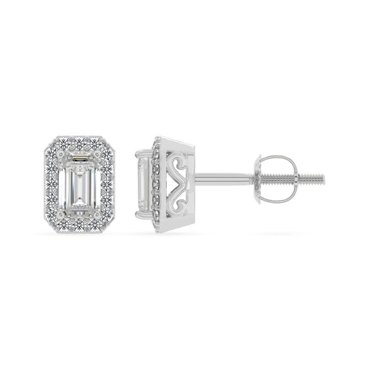 lab grown moissanite emerald cut stud earrings in sterling silver