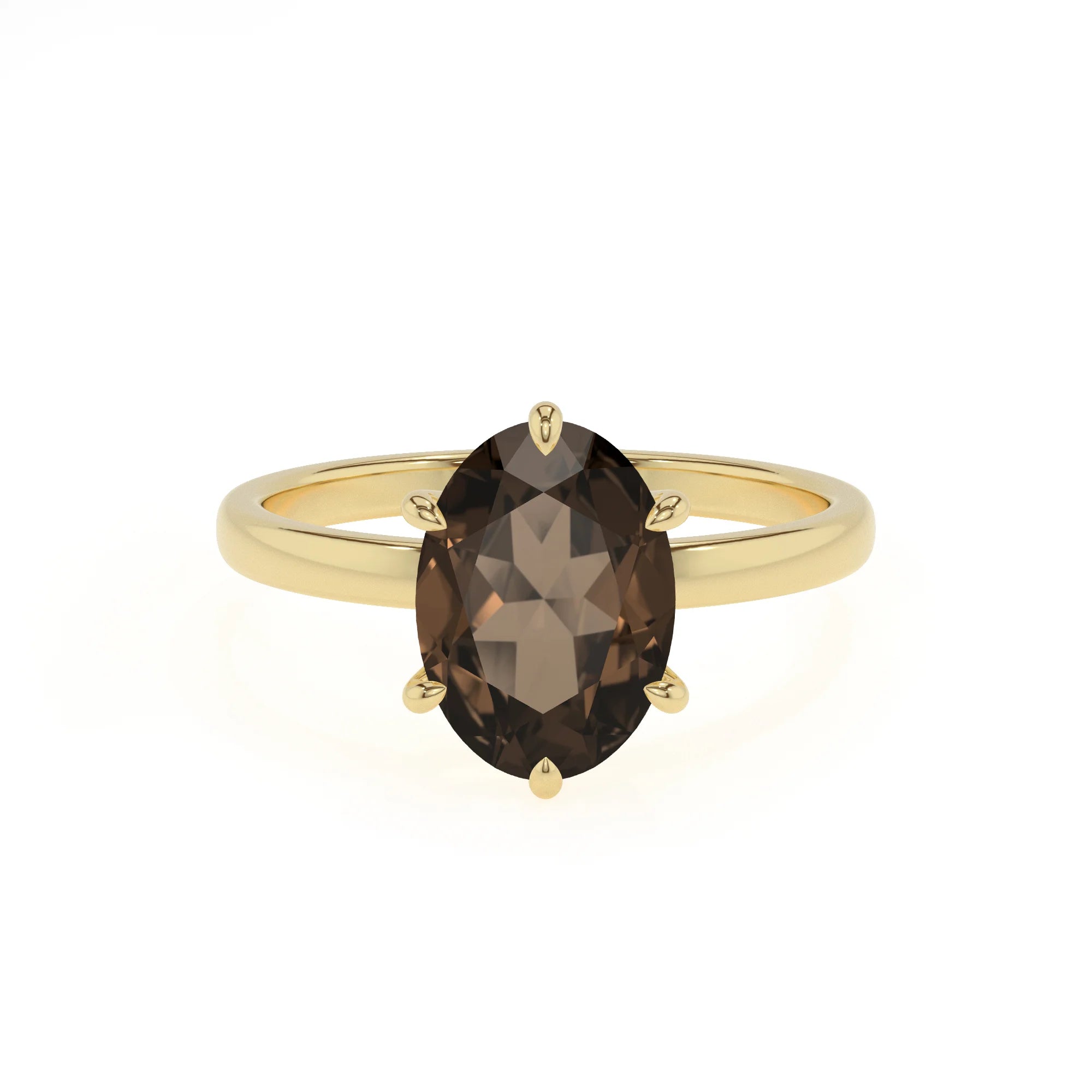 natural smoky-quartz oval solitaire rings in yellow gold