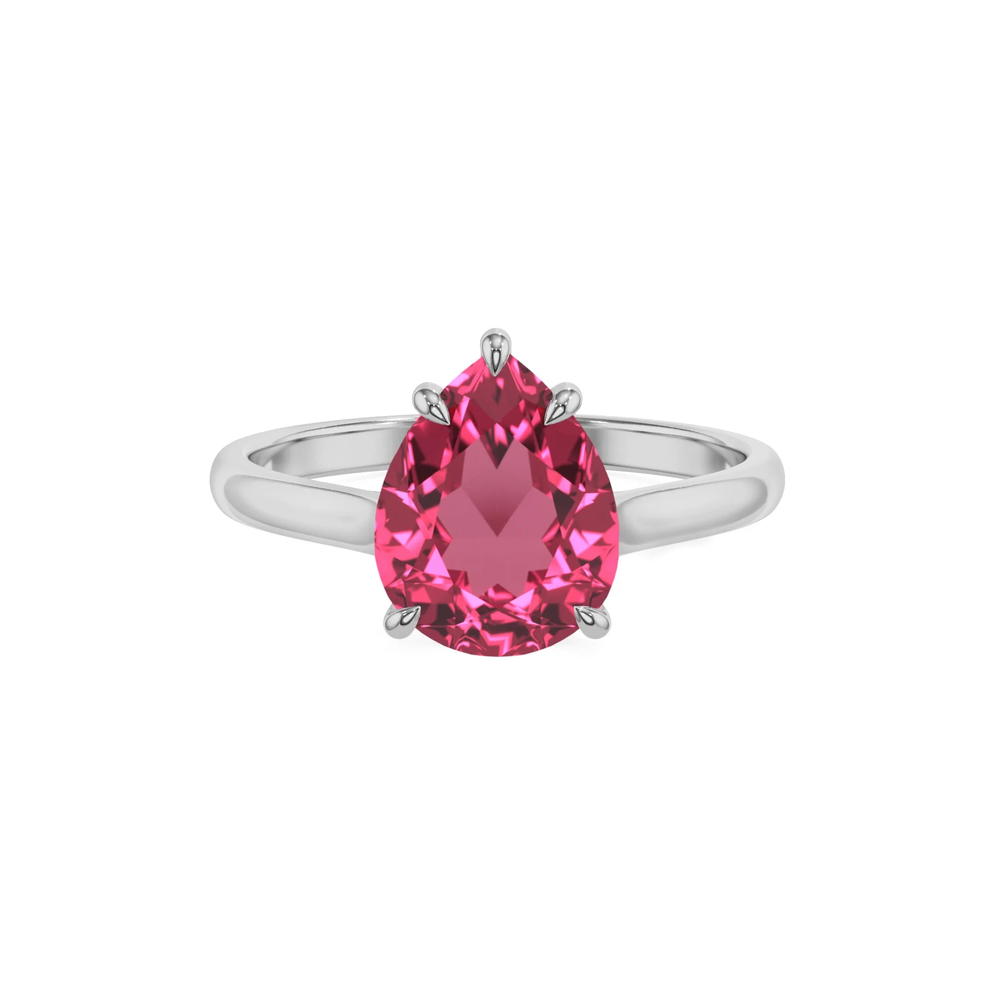 lab grown pink-tourmaline pear solitaire rings in platinum