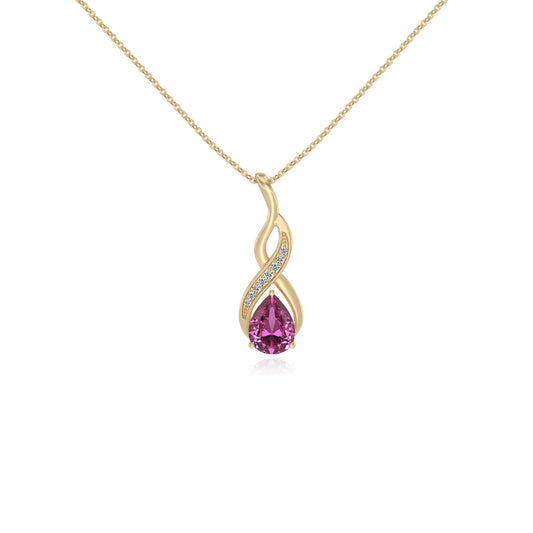 lab grown pink-sapphire pear solitaire necklaces in yellow gold