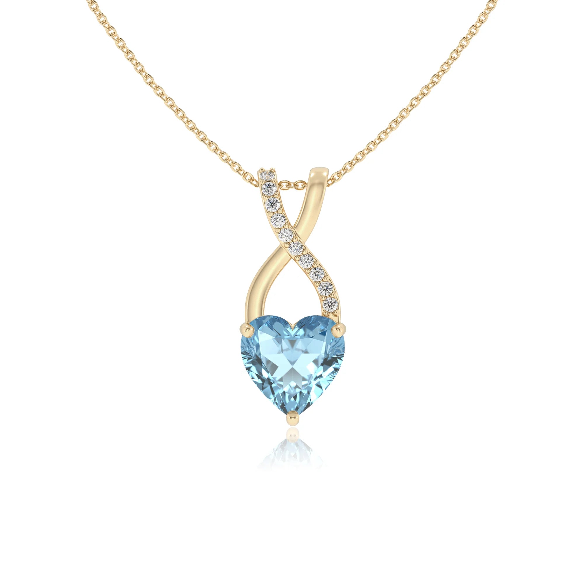 lab grown aquamarine heart solitaire necklaces in yellow gold