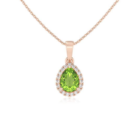 natural peridot pear solitaire necklaces in rose gold