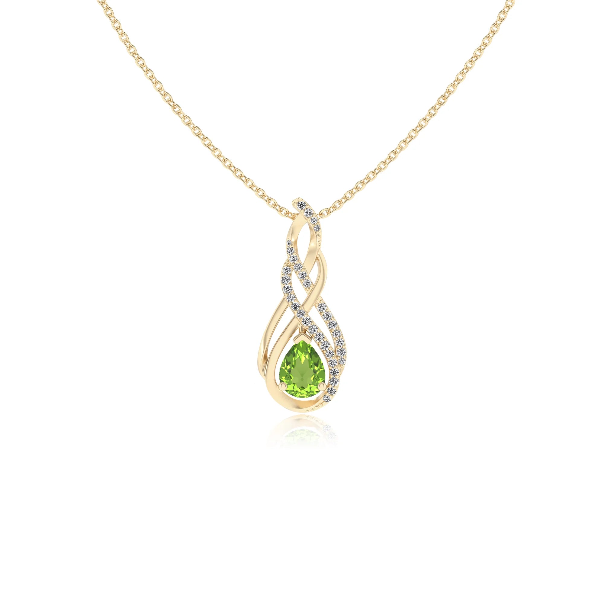 natural peridot pear solitaire necklaces in yellow gold