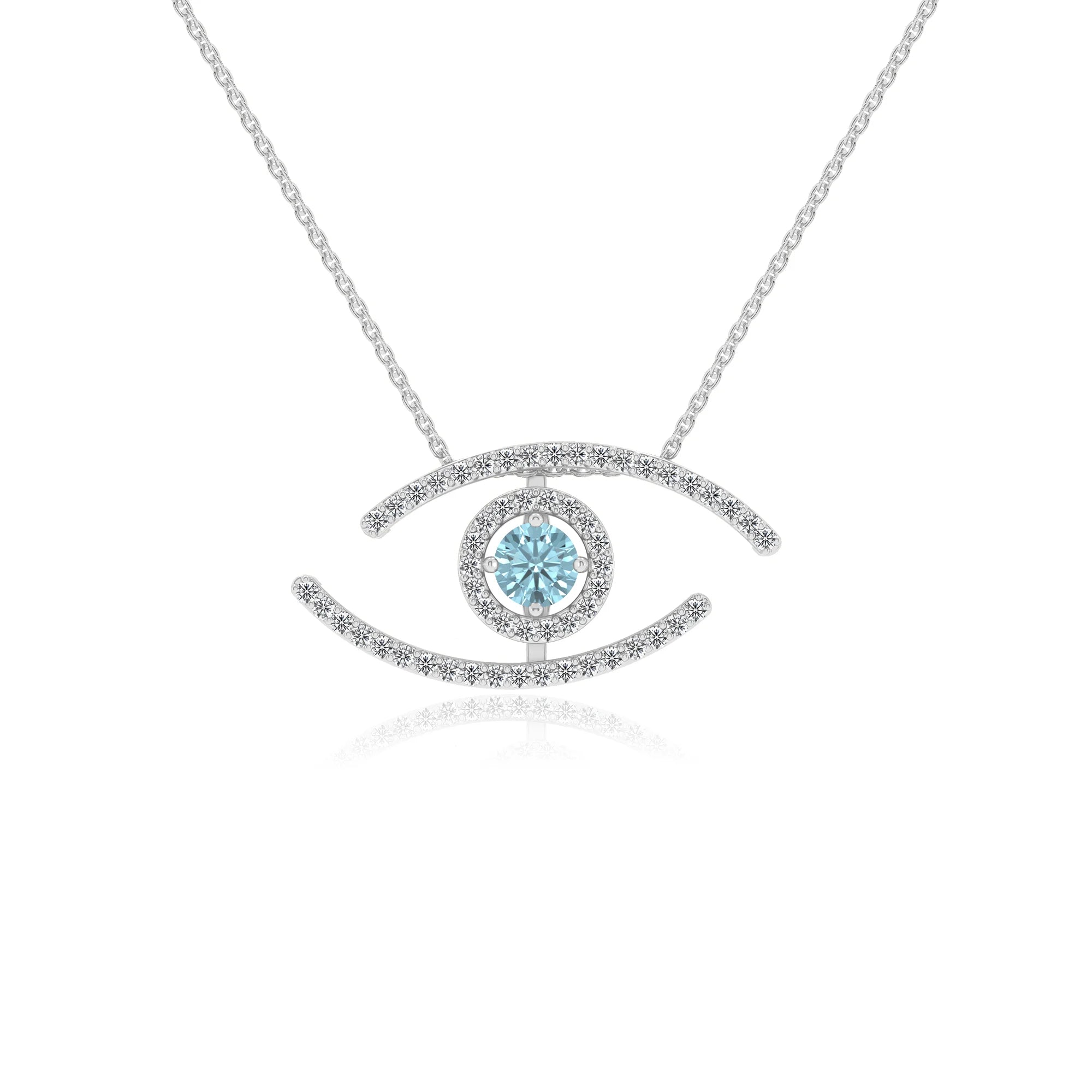lab grown aquamarine round solitaire necklaces in white gold