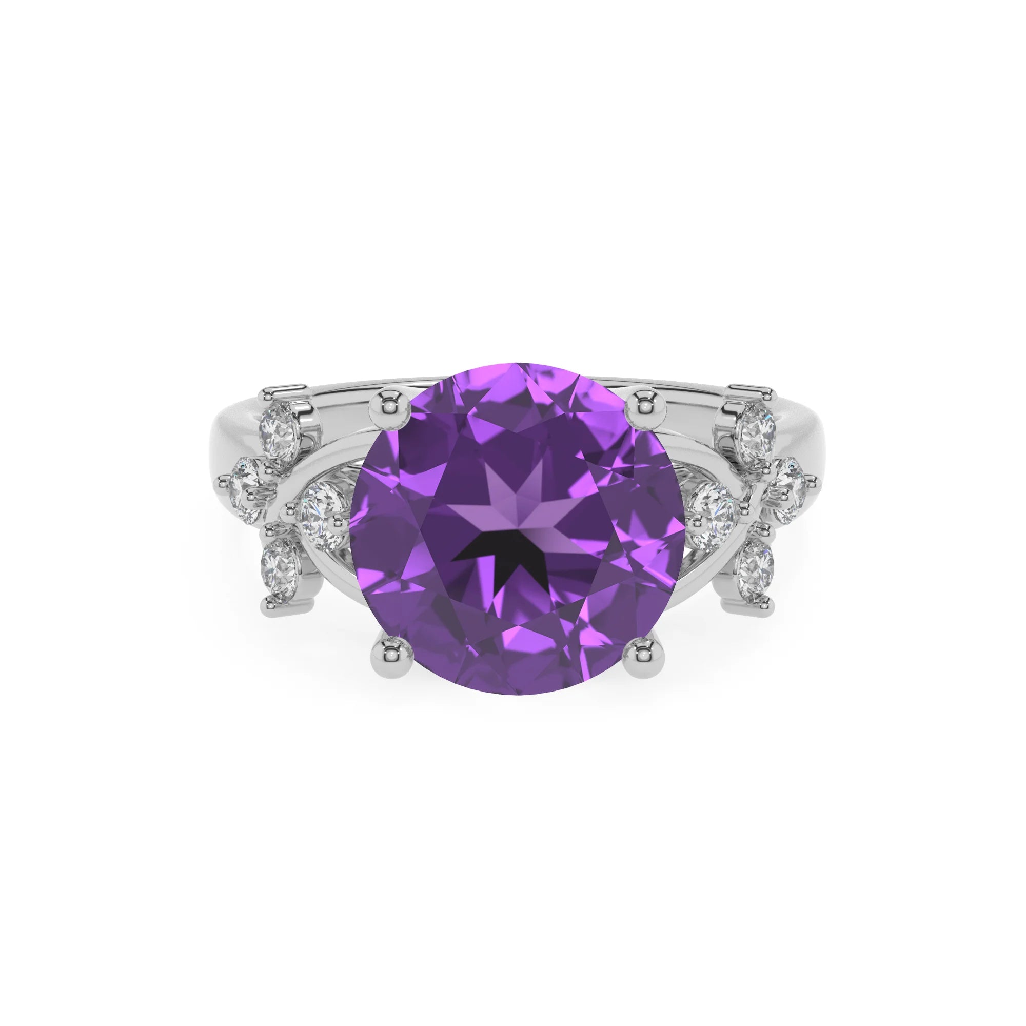 lab grown amethyst round solitaire rings in platinum