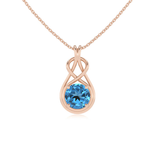 natural swiss-blue-topaz round solitaire necklaces in rose gold
