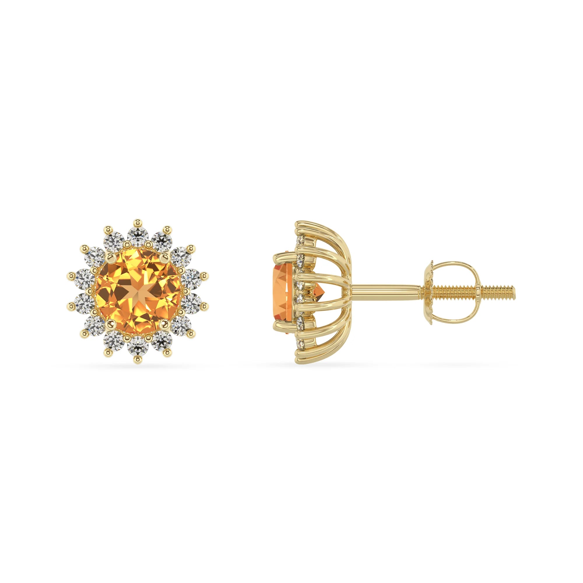 lab grown citrine round stud earrings in yellow gold