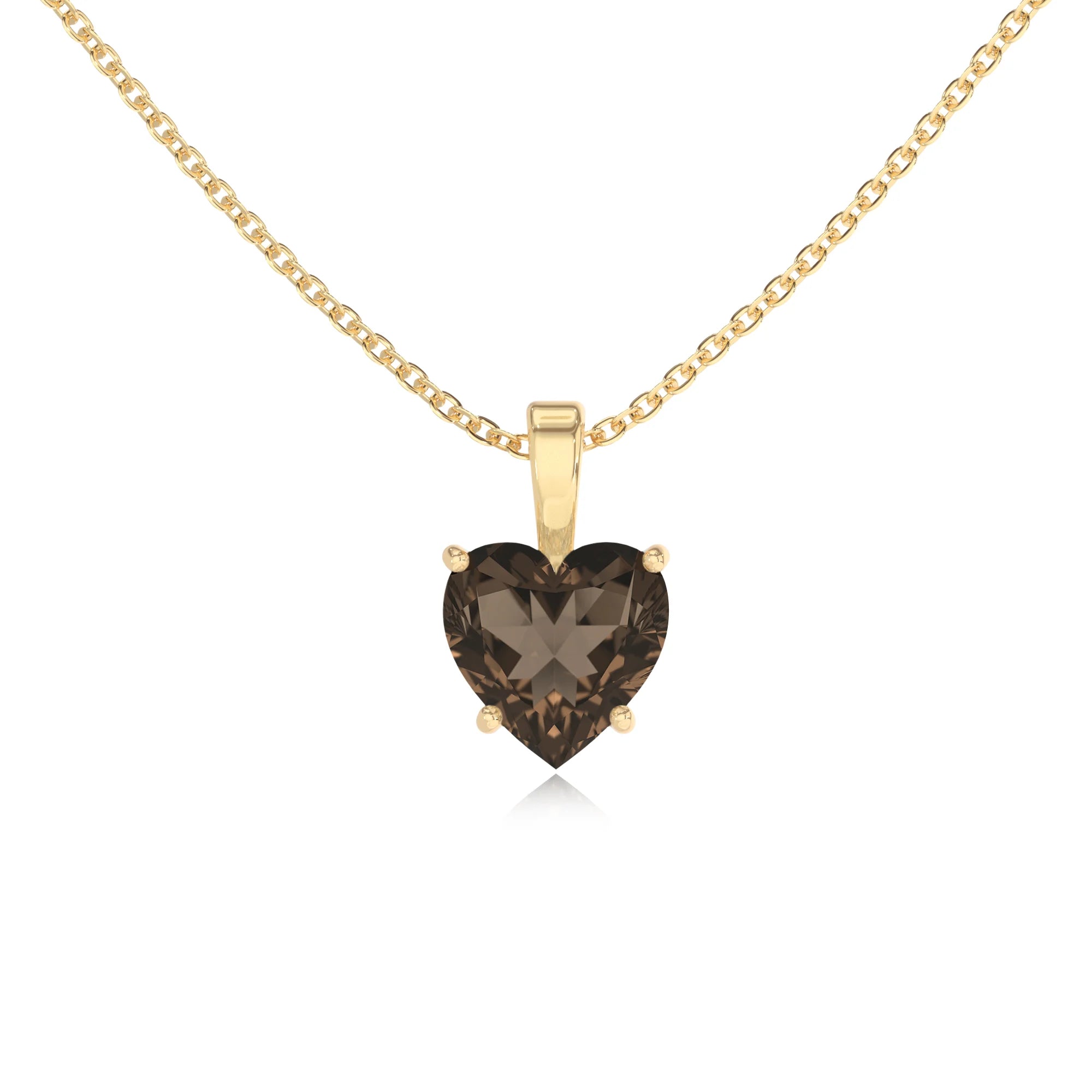 natural smoky-quartz heart solitaire necklaces in yellow gold