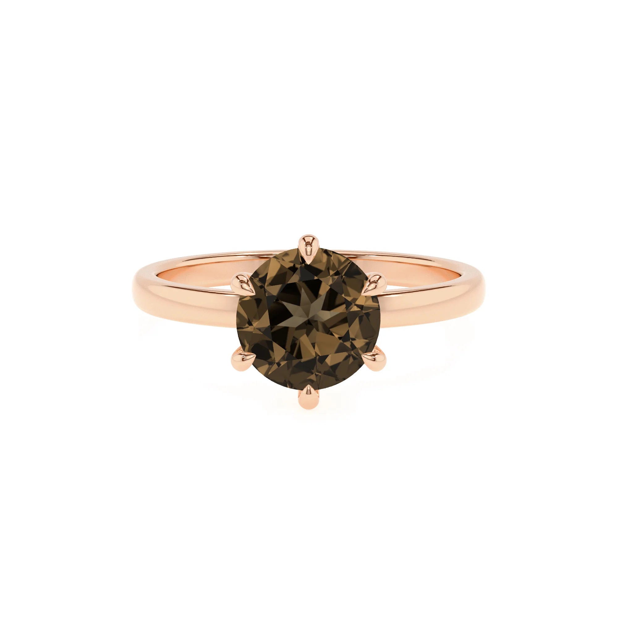 natural smoky-quartz round solitaire rings in rose gold