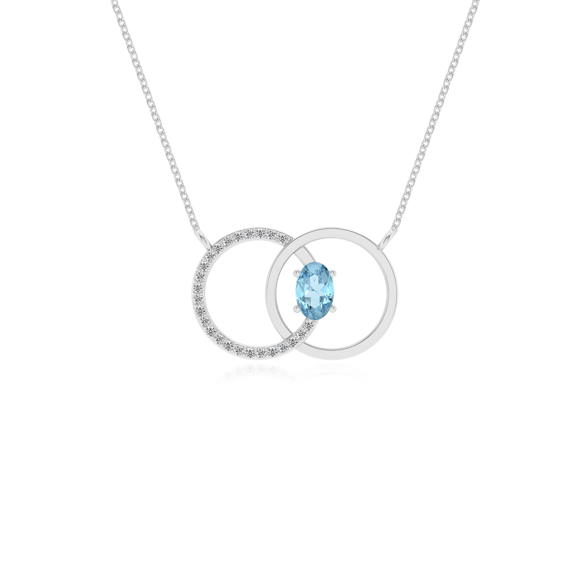 lab grown aquamarine oval solitaire necklaces in sterling silver