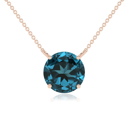 natural london-blue-topaz round solitaire necklaces in rose gold