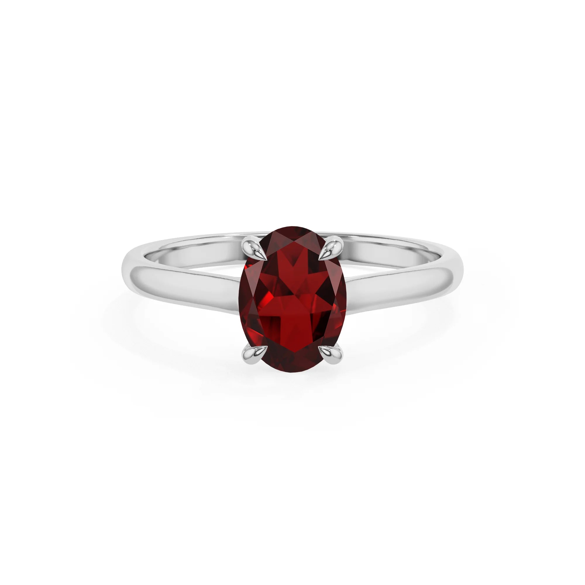 natural garnet oval solitaire rings in white gold