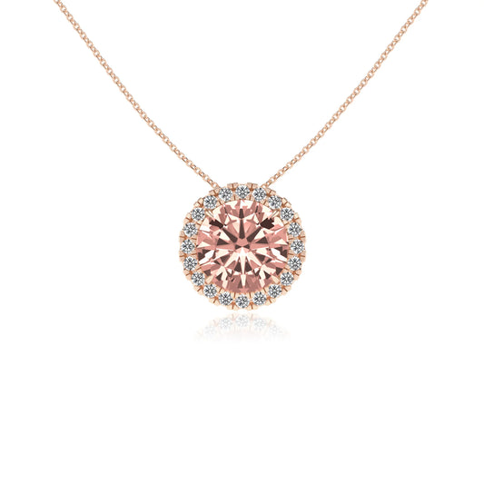 lab grown morganite round solitaire necklaces in rose gold