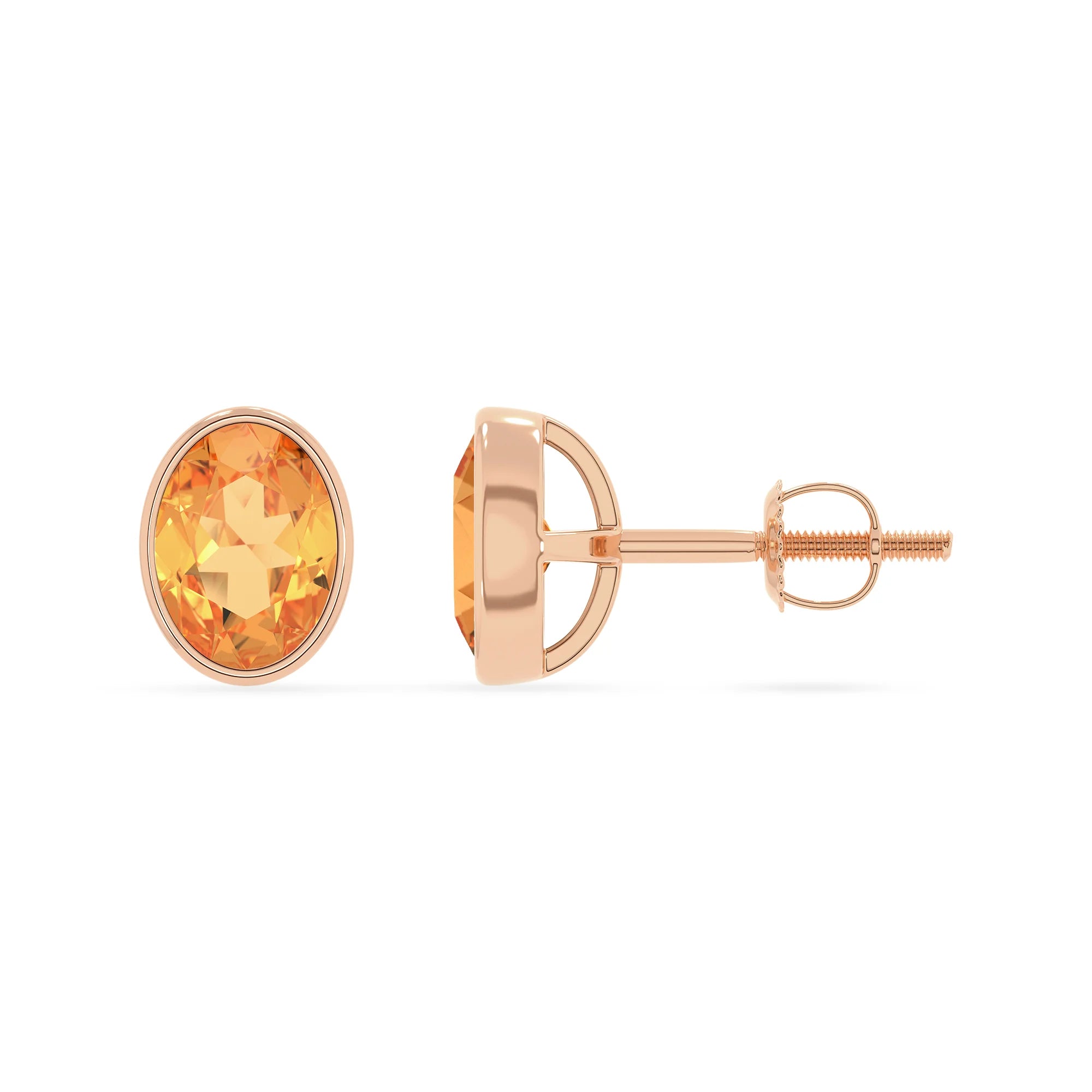 lab grown citrine oval stud earrings in rose gold