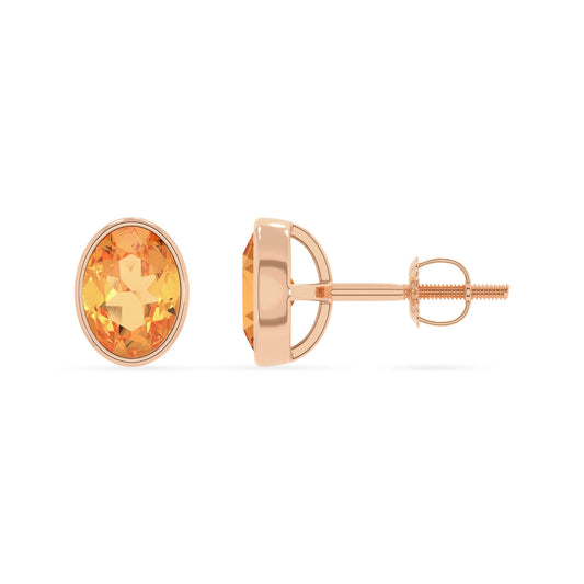 lab grown citrine oval stud earrings in rose gold
