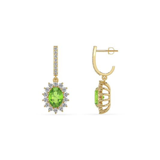 natural peridot oval drop earrings in yellow gold