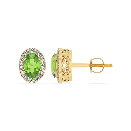 natural peridot oval stud earrings in yellow gold