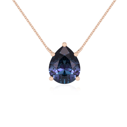 lab grown alexandrite pear solitaire necklaces in rose gold