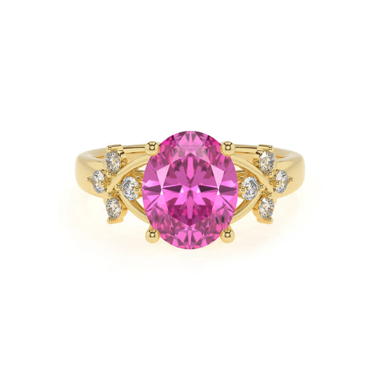 lab grown pink-sapphire oval solitaire rings in yellow gold