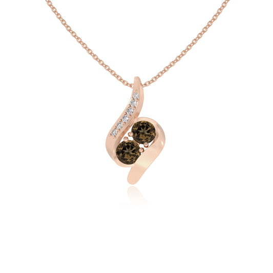 natural smoky-quartz round solitaire v-bale necklaces in rose gold