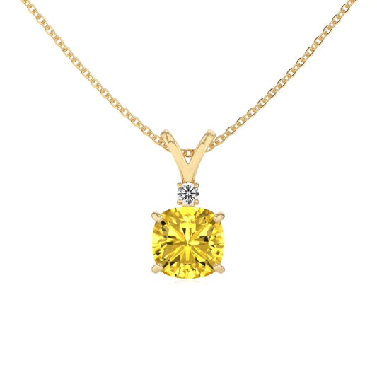 lab grown yellow-sapphire cushion solitaire v-bale necklaces in yellow gold