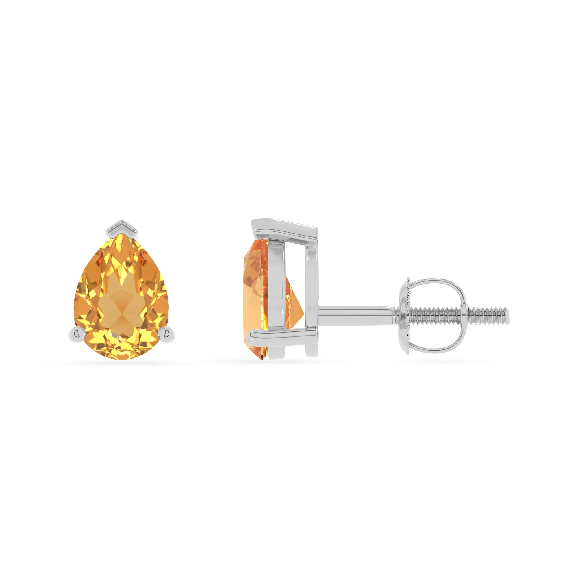 lab grown citrine pear stud earrings in platinum