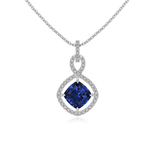 lab grown blue-sapphire cushion infinity necklaces in sterling silver