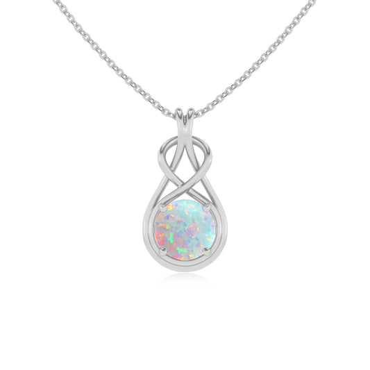 lab grown opal round solitaire necklaces in white gold