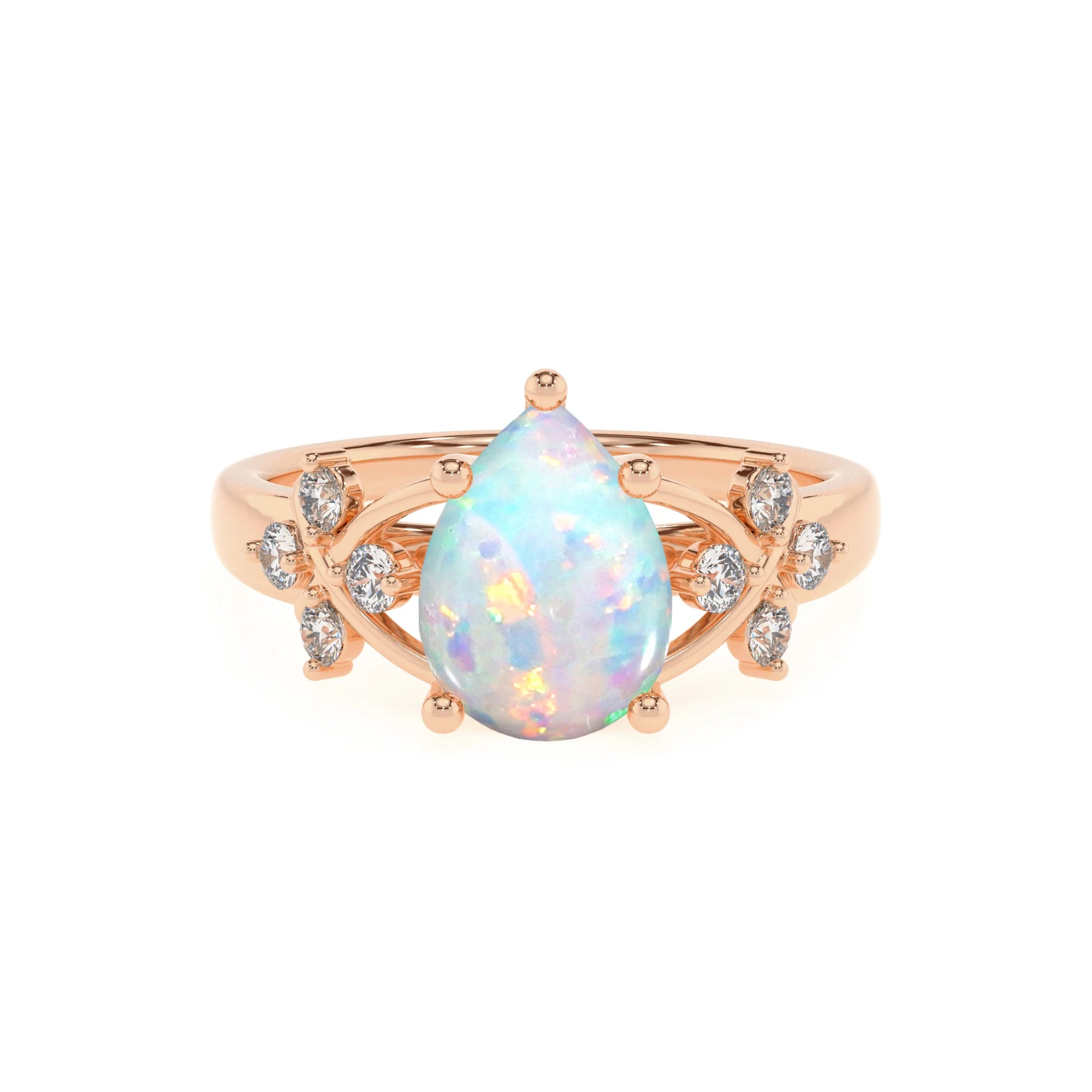 lab grown opal pear solitaire rings in rose gold