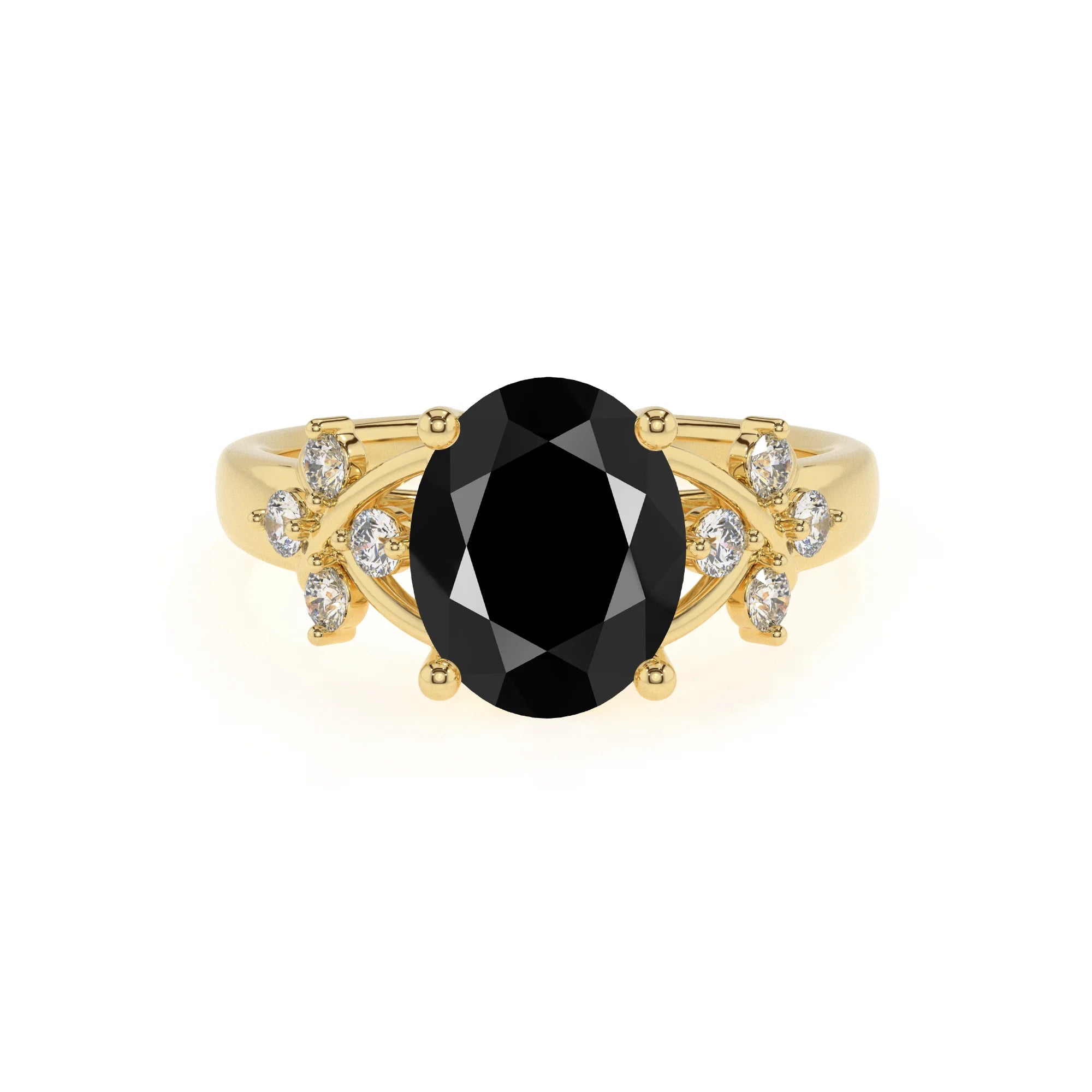natural black-onyx oval solitaire rings in yellow gold