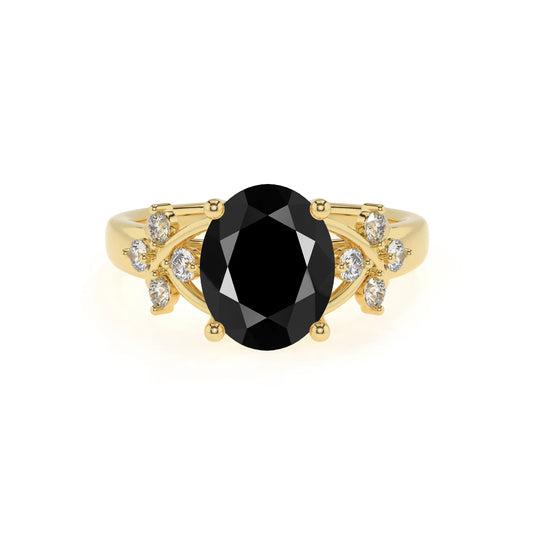 natural black-onyx oval solitaire rings in yellow gold