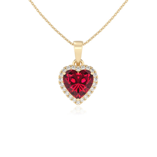 lab grown ruby heart solitaire necklaces in yellow gold