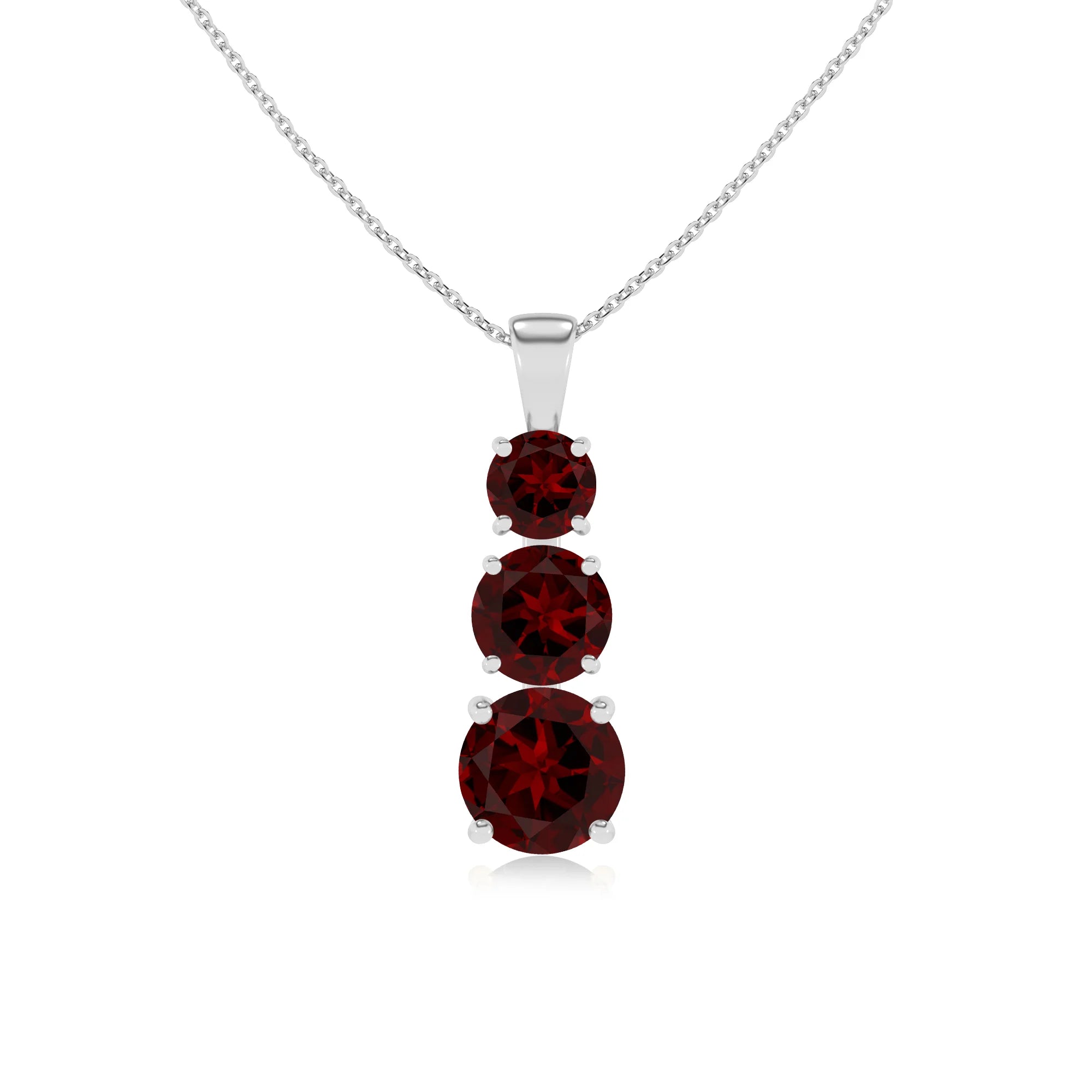 natural garnet round bar v-bale necklaces in white gold