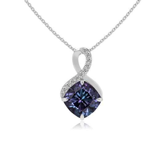 lab grown alexandrite cushion infinity necklaces in white gold