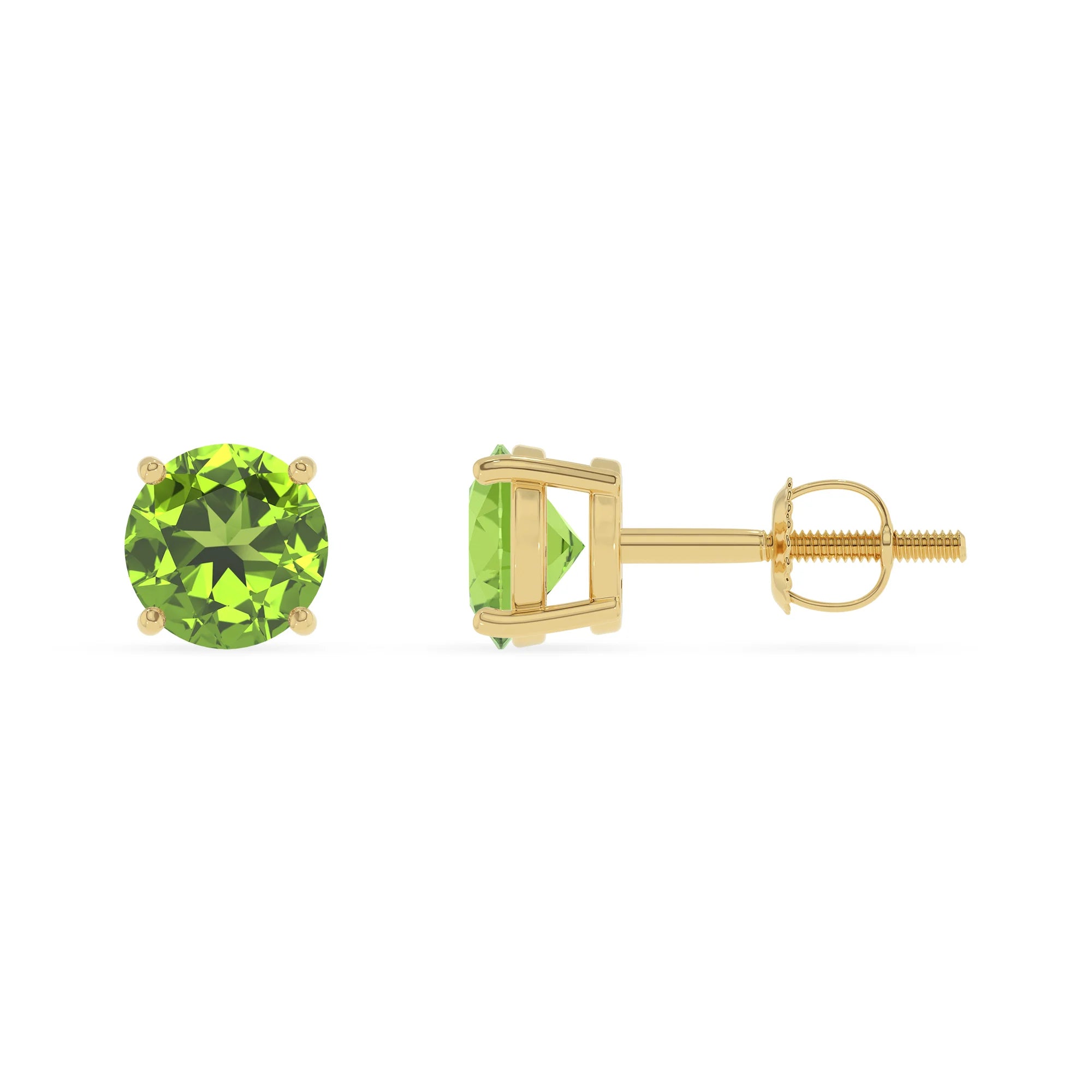natural peridot round stud earrings in yellow gold