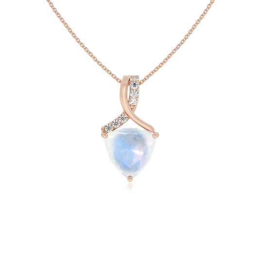 natural rainbow-moonstone trillion solitaire necklaces in rose gold