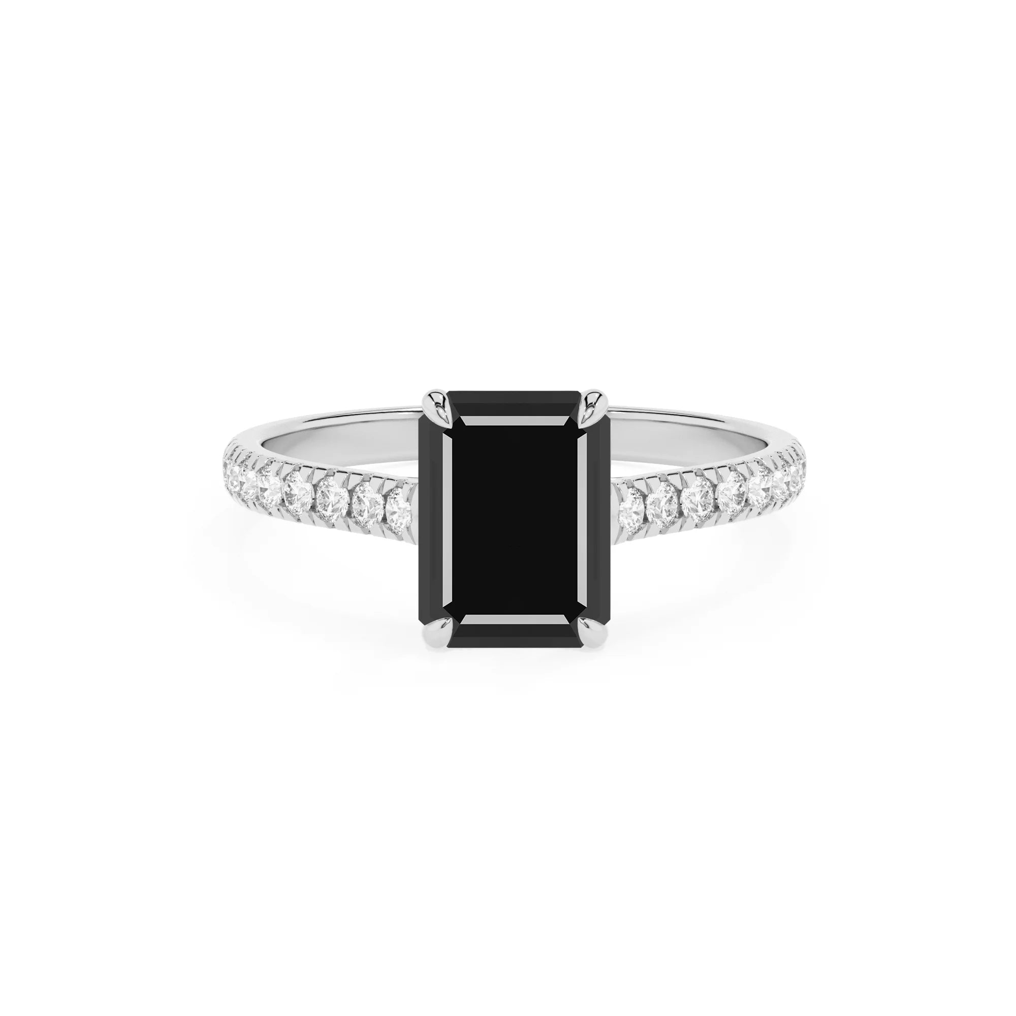 natural black-onyx emerald cut half eternity solitaire engagement rings in white gold