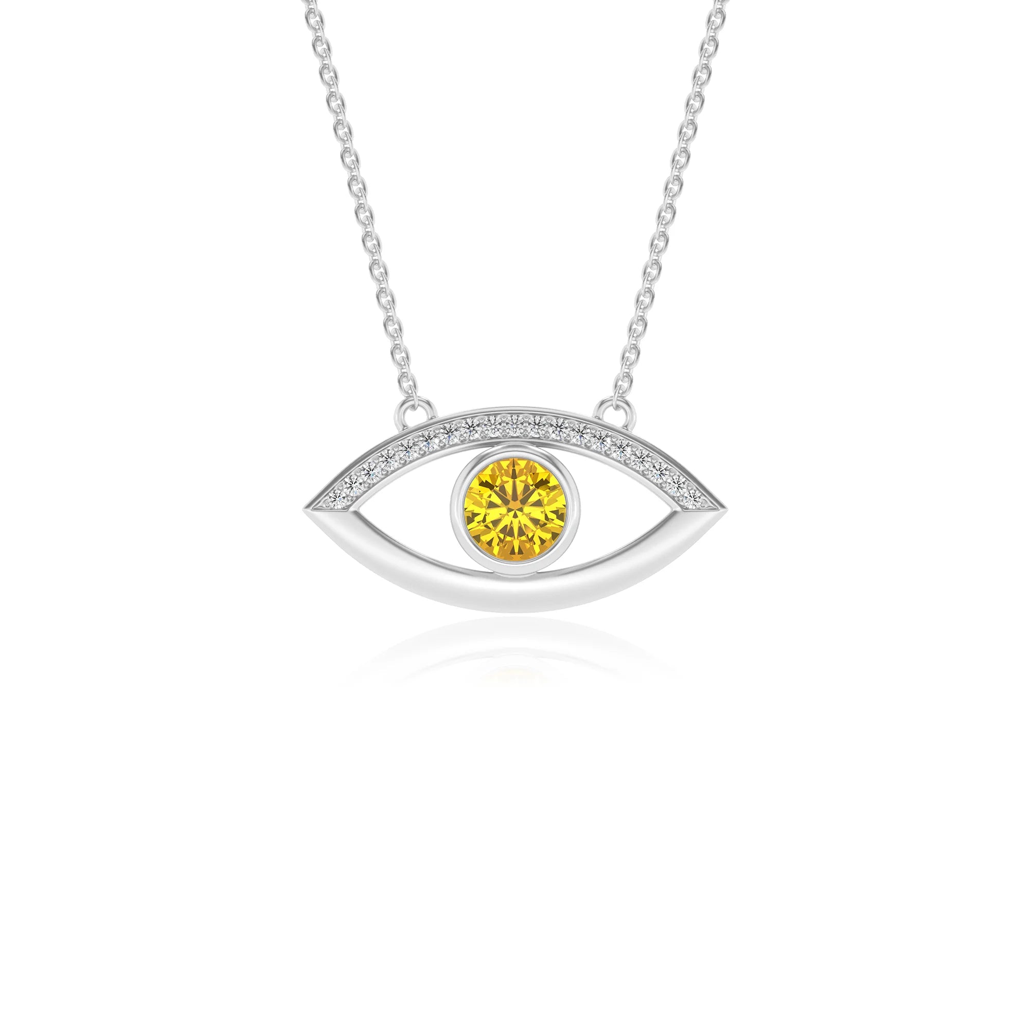 lab grown yellow-sapphire round solitaire necklaces in platinum