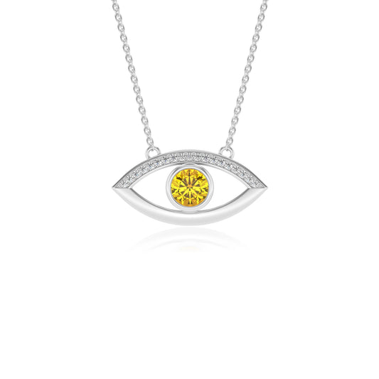 lab grown yellow-sapphire round solitaire necklaces in platinum