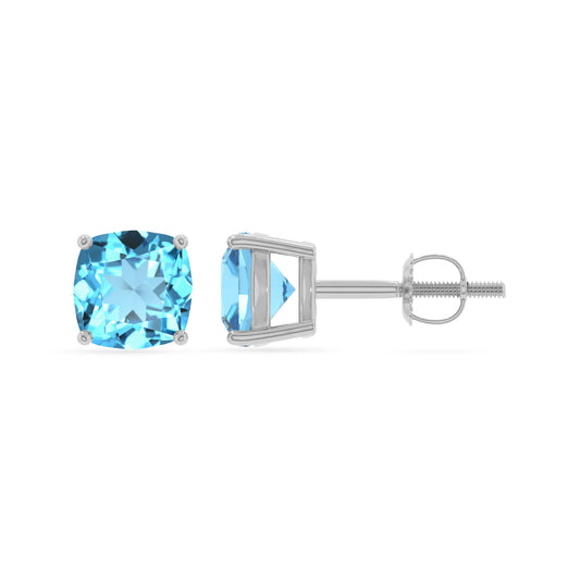 natural swiss blue topaz cushion stud earrings in platinum