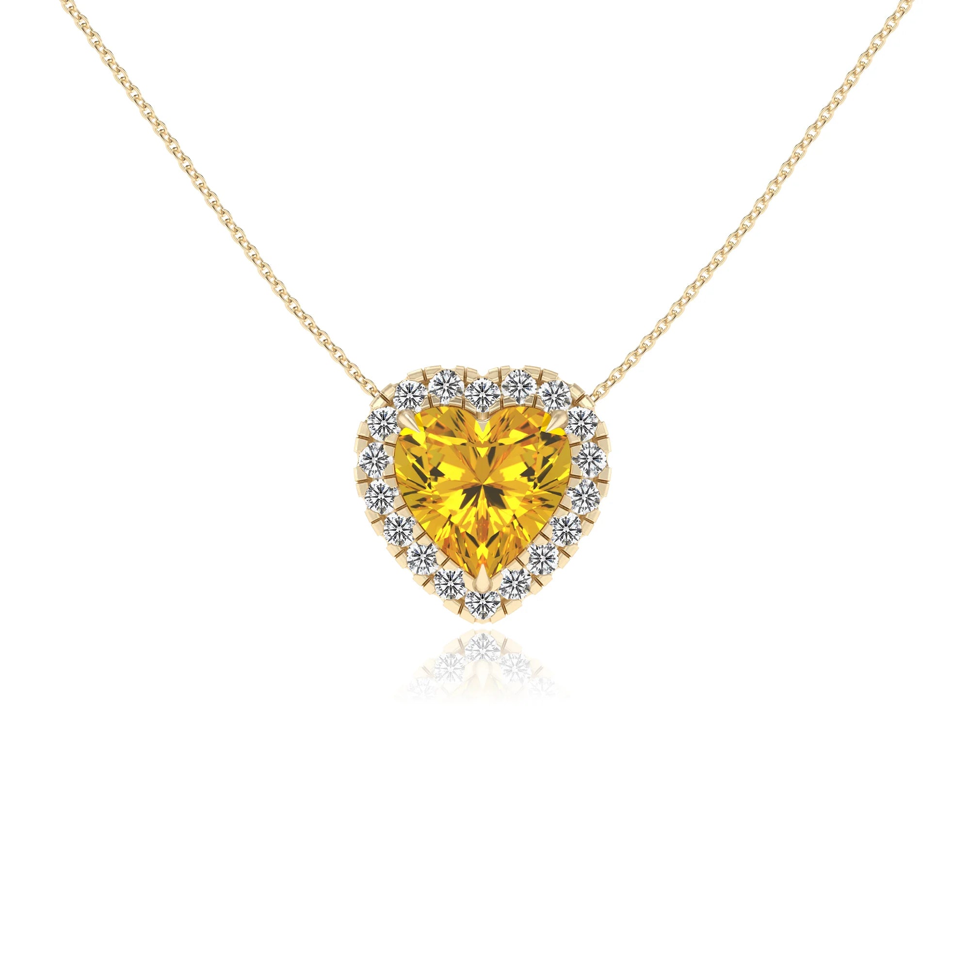 lab grown yellow sapphire heart solitaire necklaces in yellow gold