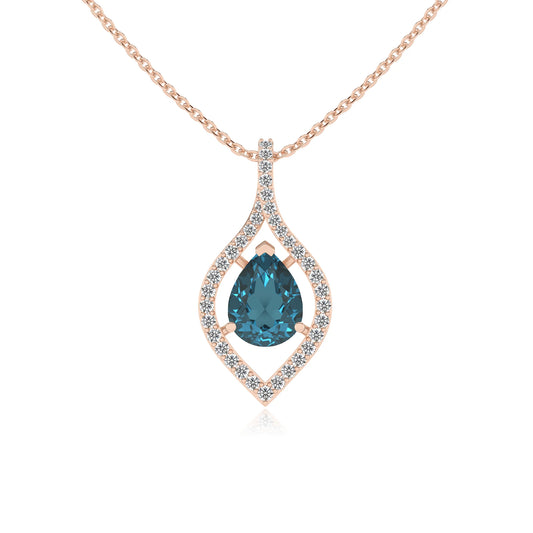 natural london-blue-topaz pear infinity necklaces in rose gold