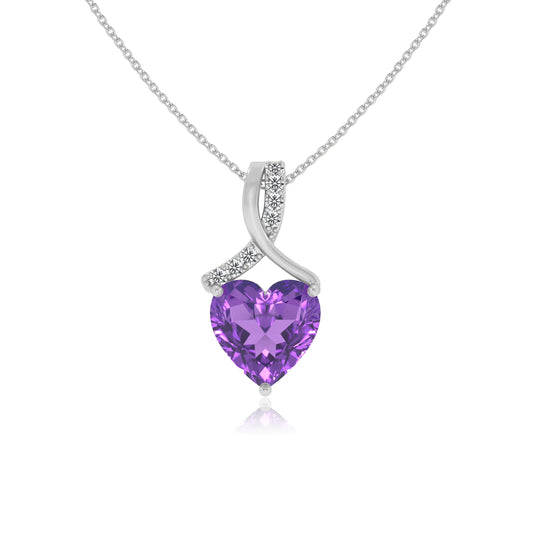 lab grown amethyst heart solitaire necklaces in sterling silver