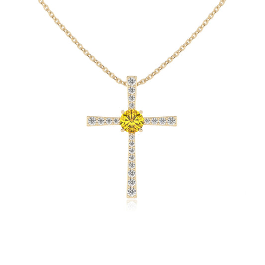 lab grown yellow-sapphire round infinity necklaces in yellow gold