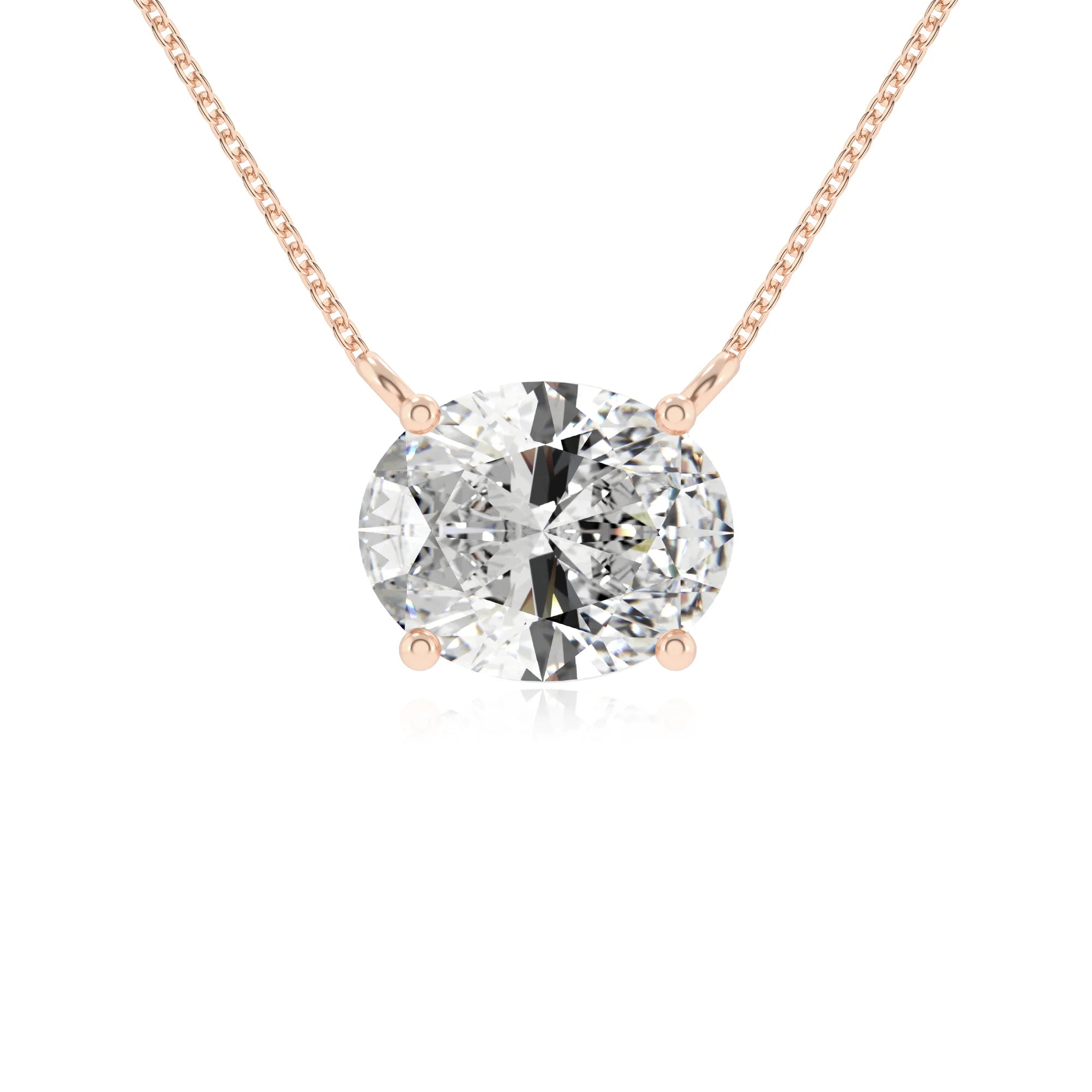 lab grown moissanite oval solitaire necklaces in rose gold