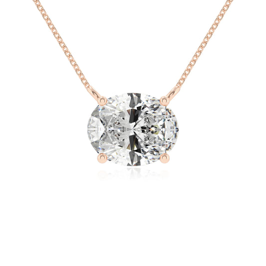 lab grown moissanite oval solitaire necklaces in rose gold