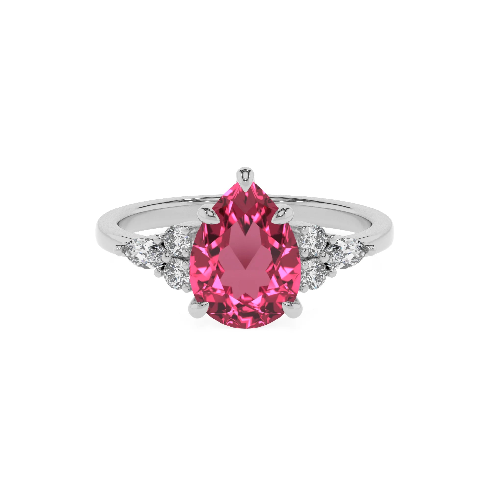 lab grown pink-tourmaline pear solitaire rings in white gold