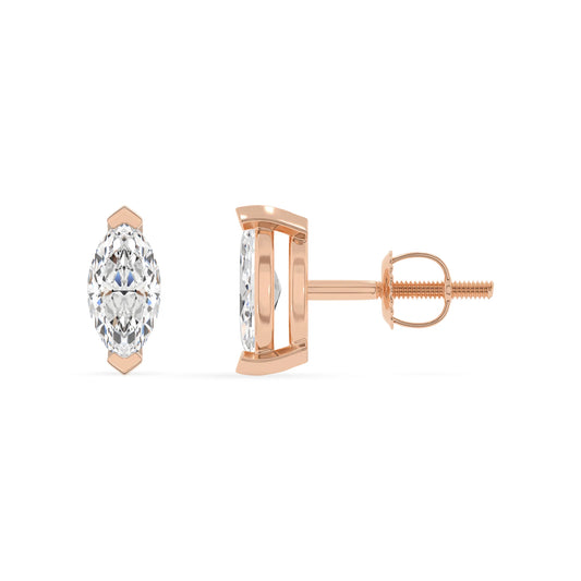 lab grown moissanite marquise stud earrings in rose gold