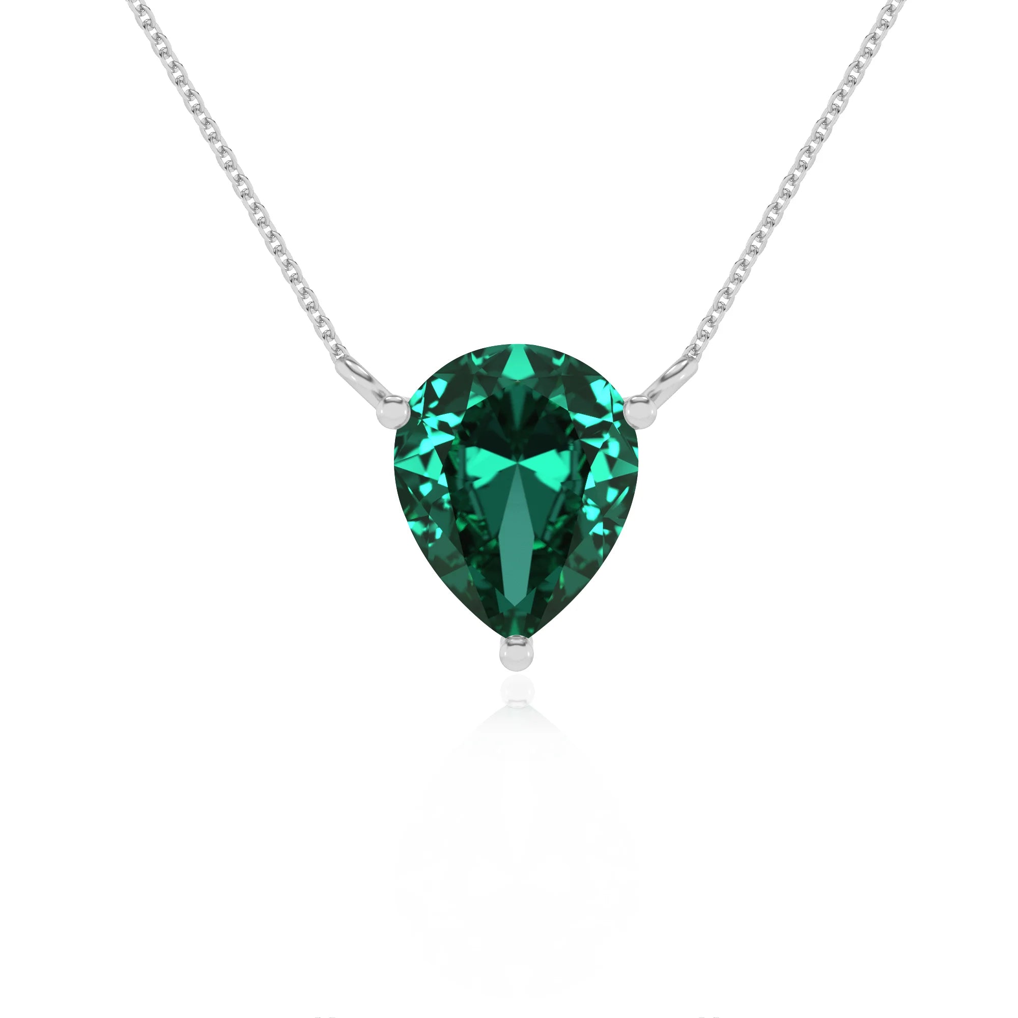 lab grown emerald pear solitaire necklaces in platinum